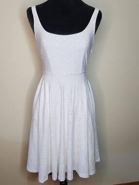 Hutch White Eyelet Fit & Flare Dress Cutout Bow Back Sleeveless Lined Size XXS